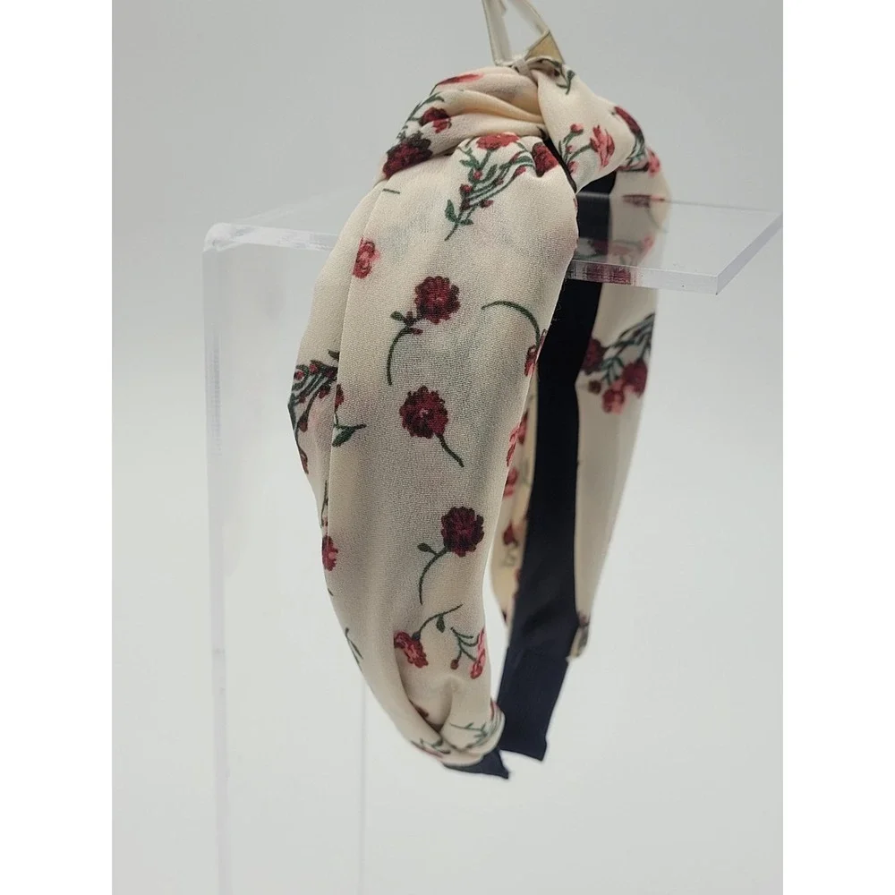 NWT Natasha Top Knot Headband Cream‎ Red Flowers Bloomcore Romantic Academia